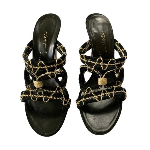 VICINI Tapeet, Strappy Mule Slide Heeled Sandal, Black, Tan, Brown - Picture 2 of 10